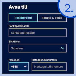 Avaa pelitili rekisteröitymällä, jos kasino niin vaatii.