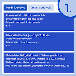 Listaltamme näet koosteen bonuksen säännöistä ja ehdoista.
