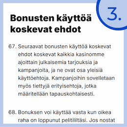 Käyttöehdot sisältävät myös kattavan osion bonussännöistä.