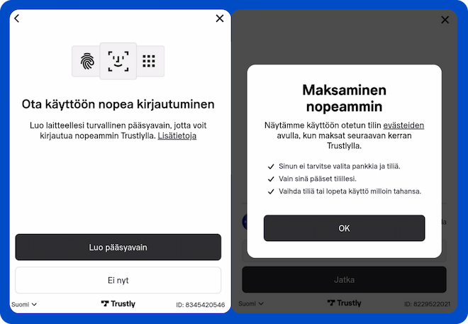 trustly casino hyväksyy biometrisen kirjautumisen