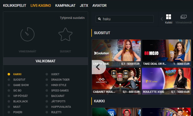 Testaa Bet And You pelit myös livenä.
