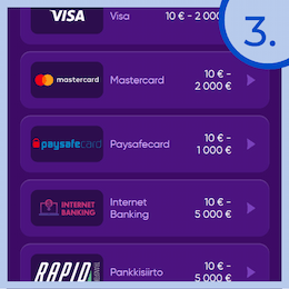 Valitse maksutapa tai talleta pikana.