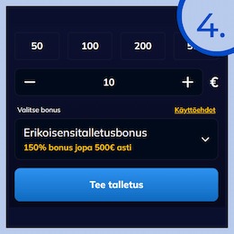 Syötä 10e talletus sille varattuun kenttään.