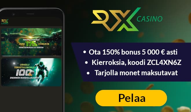 Lue RX Casino arvostelu ja ota uniikki bonus meiltä bonuskoodilla.
