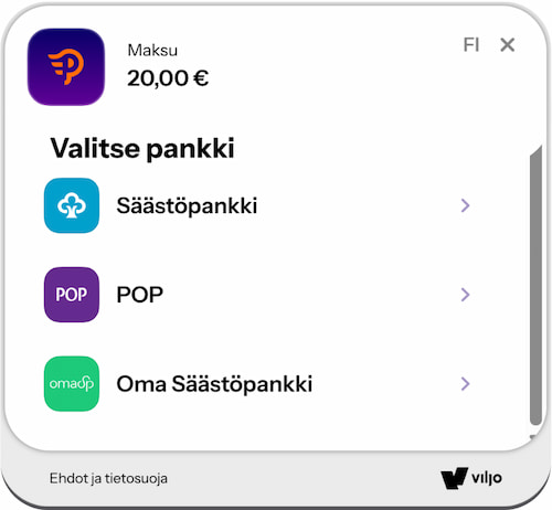 Viljo talletus ja tunnistautuminen hoituu pankkitunnuksilla.