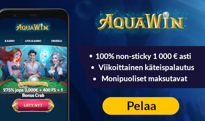 Lue AquaWin Casino arvostelu ja ota non-sticky bonus.