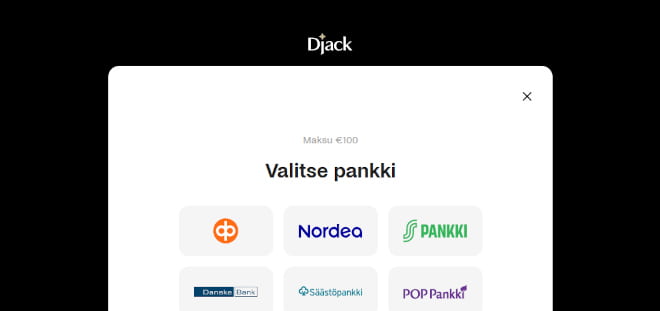 Djack Casino kotiutus ja talletus onnistuu pikana.