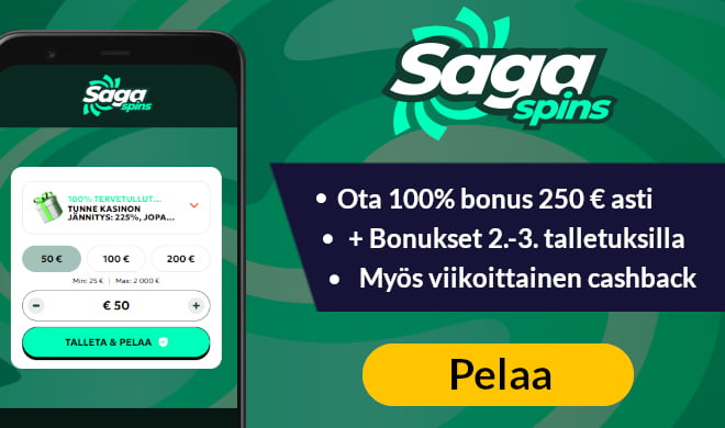 Lue SagaSpins Casino arvostelu ja ota bonus.
