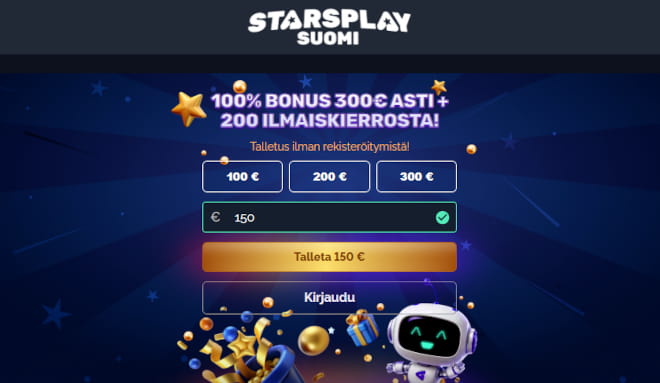 StarsPlay Casino kotiutus ja talletus onnistuu pikana.