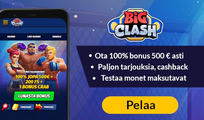 Lue BigClash Casino arvostelu ja ota tervetulobonus.