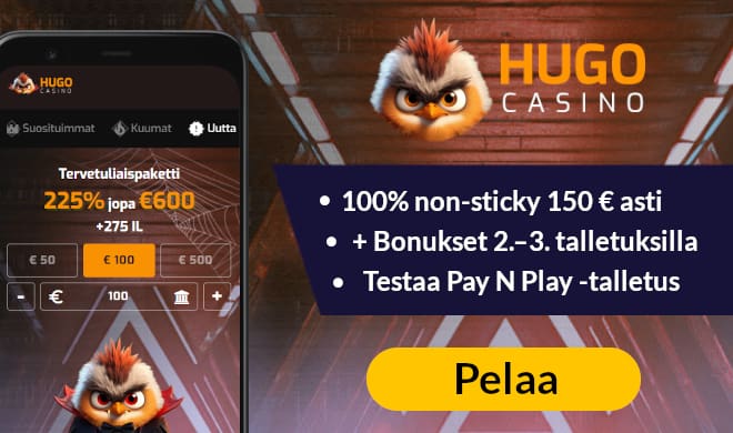 Lue Hugo Casino arvostelu ja ota non-sticky bonus.