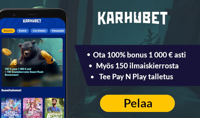 Lue KarhuBet Casino arvostelu ja aloita pelit bonuksella.