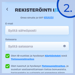 Avaa pelitili rekisteröitymällä.