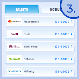 Valitse maksutapa ja talleta.