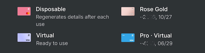 Erilaisia Revolut-kortteja.