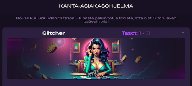 Glitchspin Casinon kanta-asiakasohjelma.