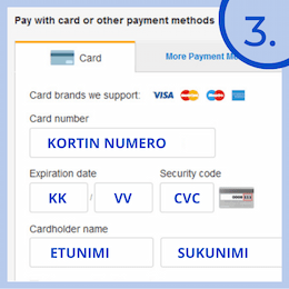 Syötä maksukorttisi tiedot.