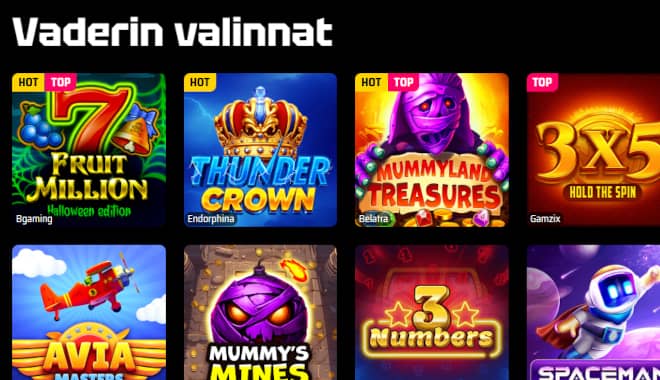 Testaa Slots Vader pelivalinnat.