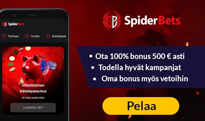 Lue SpiderBets Casino arvostelu ja ota bonus.
