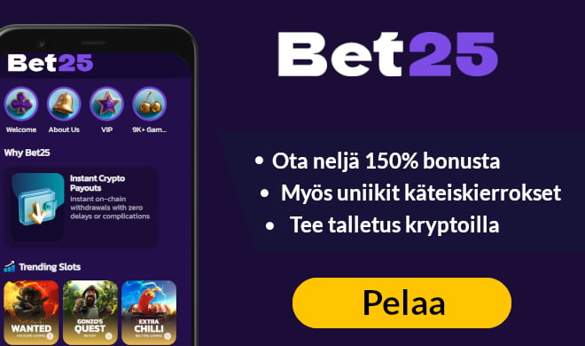 Lue Bet25 Casino arvostelu ja nappaa isot bonukset.