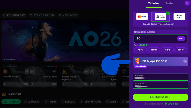 Gambloria Casino kotiutus ja talletus onnistuu useilla maksutavoilla.