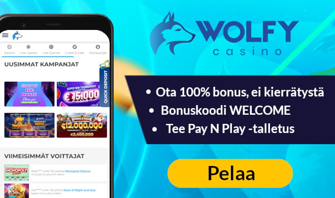 Lue Wolfy Casino arvostelu ja nappaa tervetulobonus.