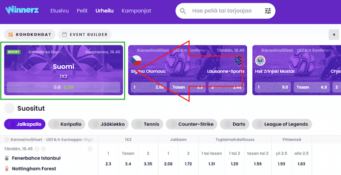 winnerz korotettu kerroin suomi kanada