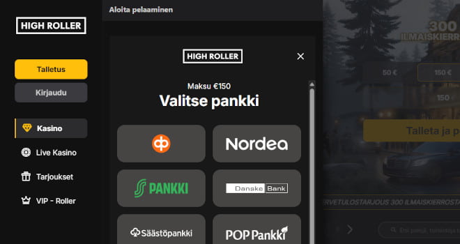 Highroller Casino kotiutus ja talletus onnistuu pikana.