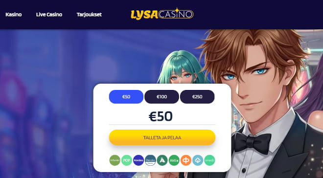 Lysa Casino kotiutus ja talletus onnistuu pikana.