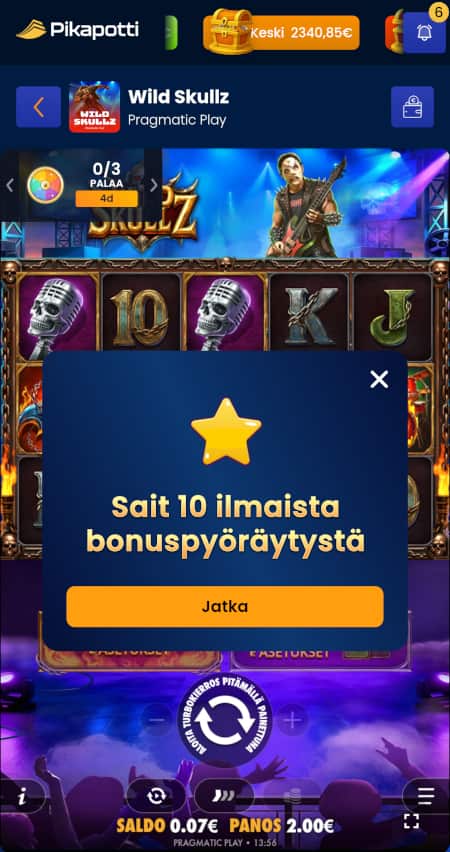 Saimme Pikapotti ilmaiskierrokset ilman talletusta.