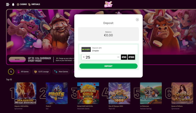 Slot Heart kasino talletus käy Zimplerillä pikana.