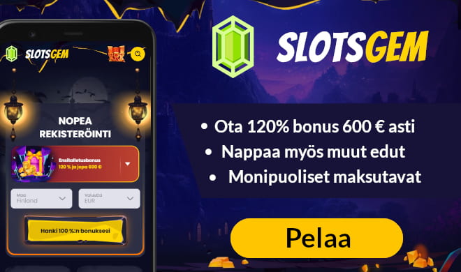 Lue SlotsGem Casino arvostelu ja ota bonus.