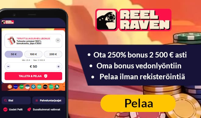 Lue ReelRaven kasino arvostelu ja valitse aluksi tervetulobonus.