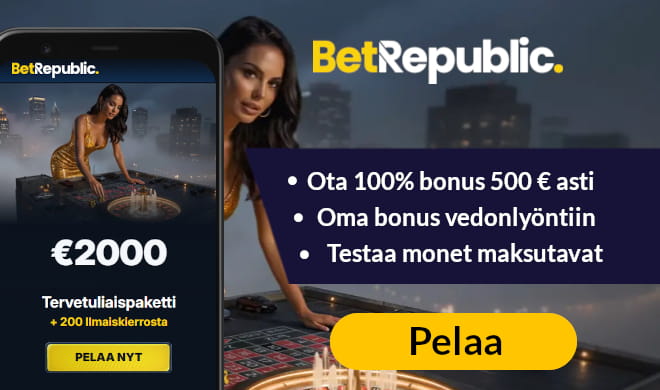 Lue BetRepublic Casino kokemuksia ja lunasta bonus.