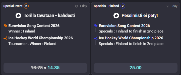 coolbet euroviisut jääkiekko erikoisveto