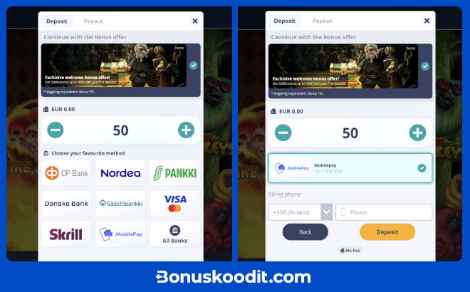 Mobile Pay talletus nettikasinolle.