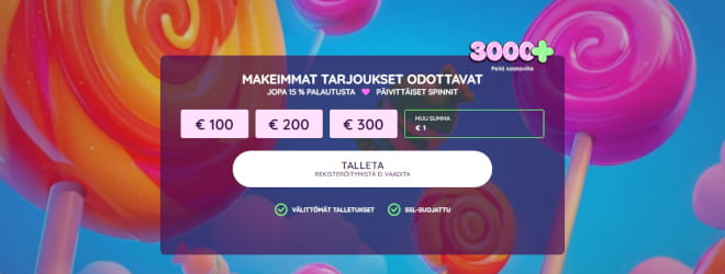 Tikkarikasino talletus sujuu pikana ja minimitalletus on vain 1 €.