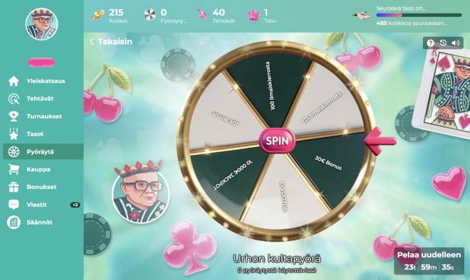 UrhoCasino bonus sisältää pyöräytyksen myös Urhopyörässä.