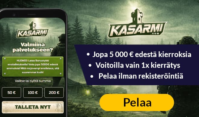 Lue Kasarmi Casino arvostelu ja nappaa bonuspelistä kierroksia.
