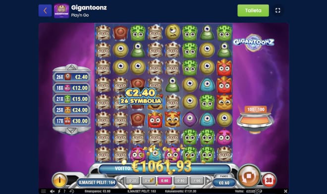 Kolikkopelit voitto Reactoonz pelistä.