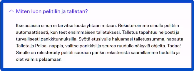 Pikapelaamisen ohjeet Tuohi Casinon UKK-osiossa.
