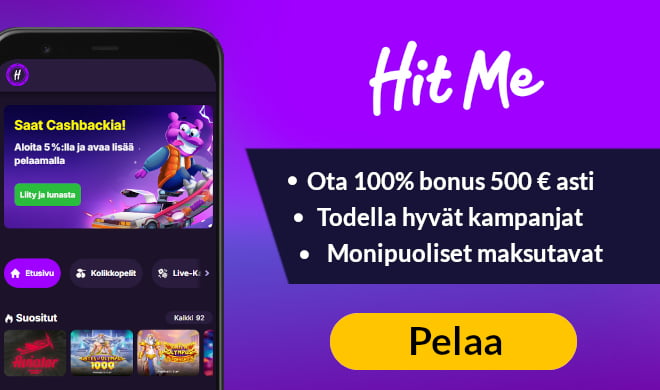 Lue HitMe Casino arvostelu ja nappaa bonus.