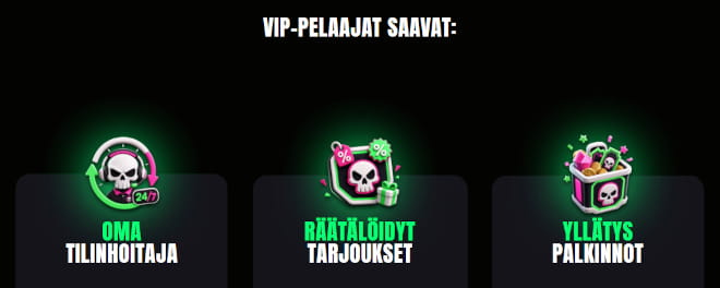 SpinSkull VIP-ohjelma palkitsee räätälöidyillä eduilla.
