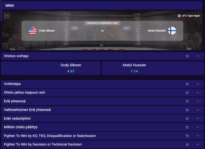 UFC vedonlyönti kohteita.