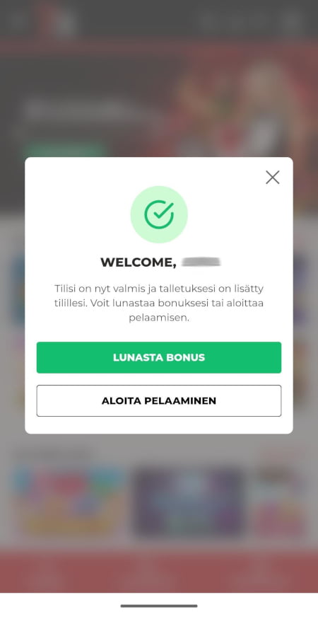 Lunasta 711 Casino bonus talletuksen jälkeen.