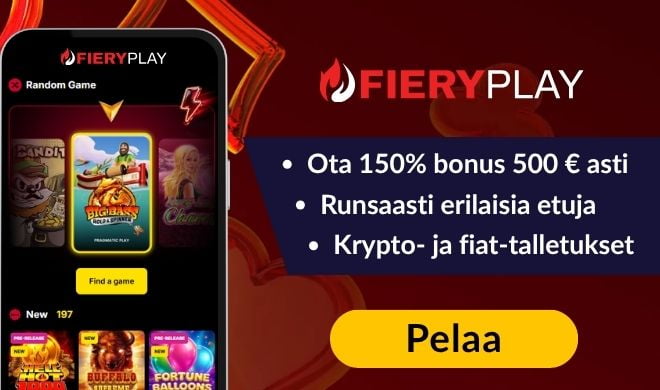 Lue FieryPlay Casino arvostelu ja ota bonus.