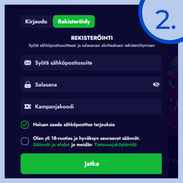 Rekisteröidy tai siirry tekemään pikatalletus.