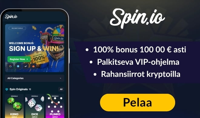 Lue Spin.io Casino arvostelu ja ota iso bonus.