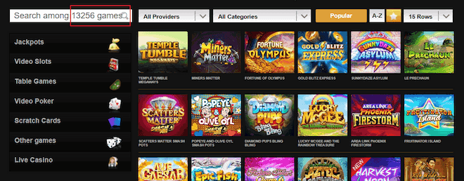 Videoslots pelikasino tarjoaa pitkälle yli 10 000 peliä.