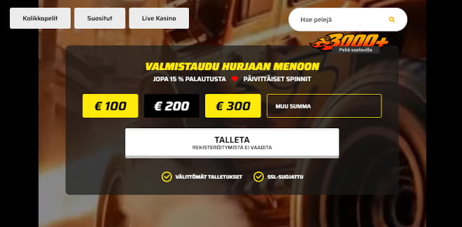 Hurjaa Casino kotiutus ja talletus onnistuu pikana.